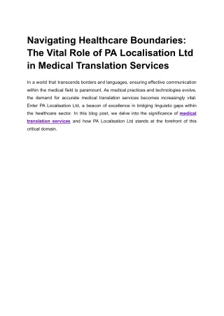 The Vital Role of PA Localisation Ltd in Medical Translation Services
