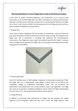 The Essential Role of True Fridge Door Seals in Food Preservation