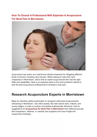 How To Choose A Professional With Expertise In Acupuncture For Neck Pain In Morristown