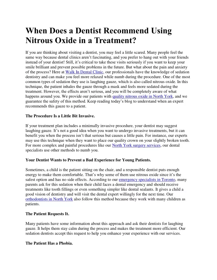 when does a dentist recommend using nitrous oxide