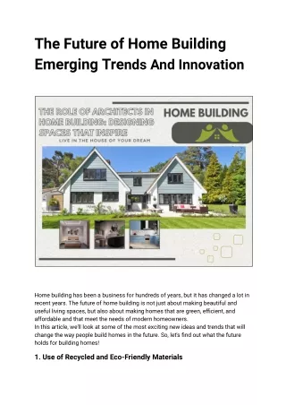 Building Tomorrow Exploring Emerging Trends and Innovations in Home Constructio