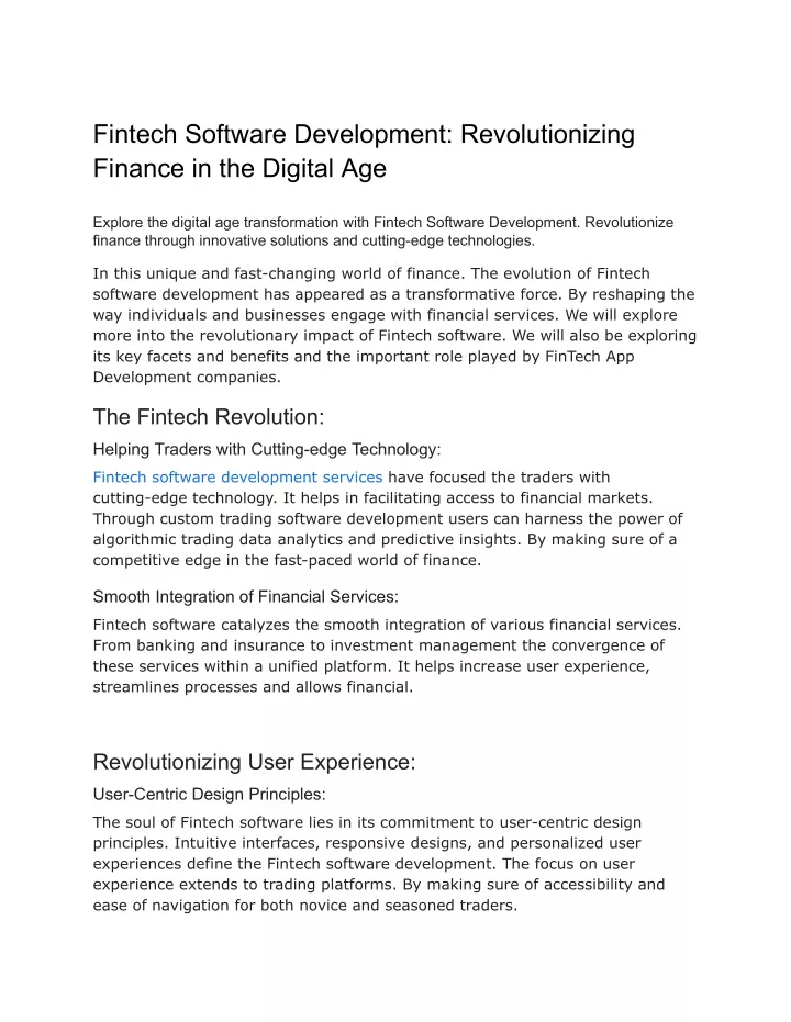 fintech software development revolutionizing