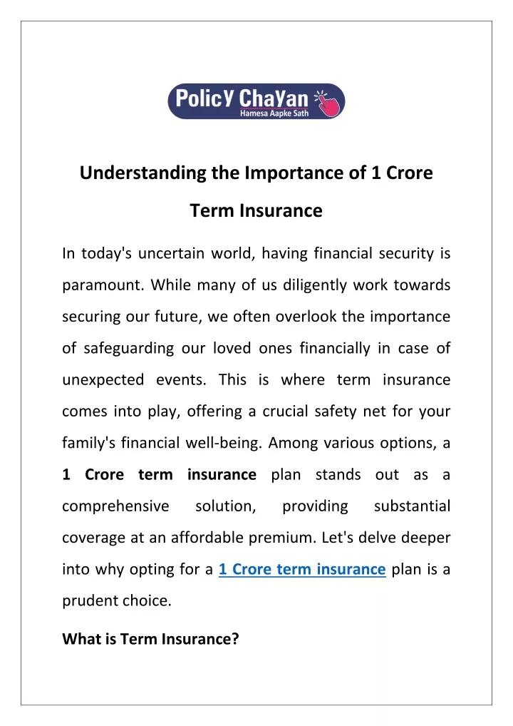 understanding the importance of 1 crore