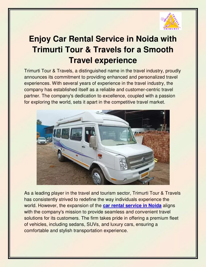 enjoy car rental service in noida with trimurti
