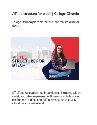 VIT fee structure for btech | Collage Dhundo