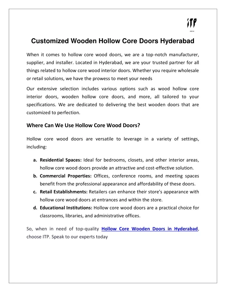 customized wooden hollow core doors hyderabad
