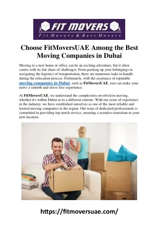 Choose FitMoversUAE Among the Best Moving Companies in Dubai