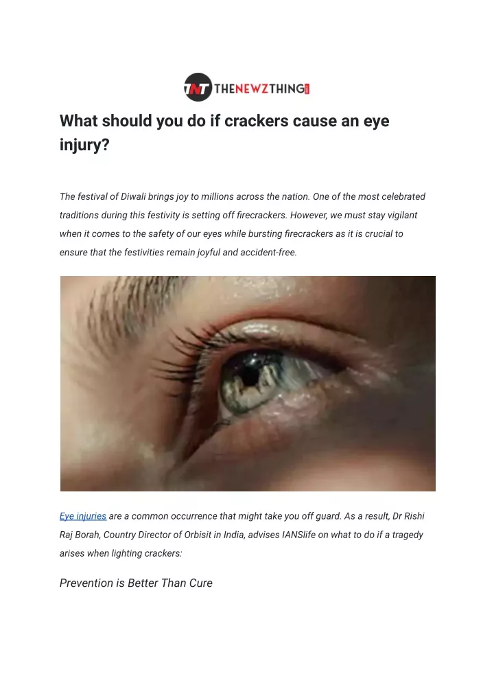 what should you do if crackers cause an eye injury