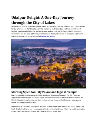 Udaipur Delight: A One-Day Journey through the City of Lakes