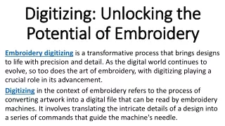 Digitizing Unlocking the Potential of Embroidery