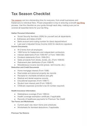 Tax Season Checklist