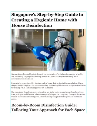 Singapore's Step-by-Step Guide to Creating a Hygienic Home with House Disinfection