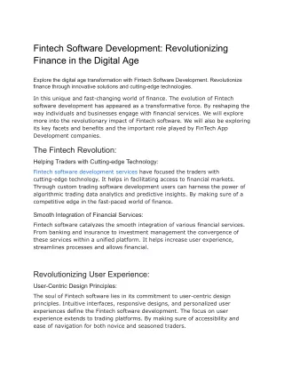 Fintech Software Development_ Revolutionizing Finance in the Digital Age