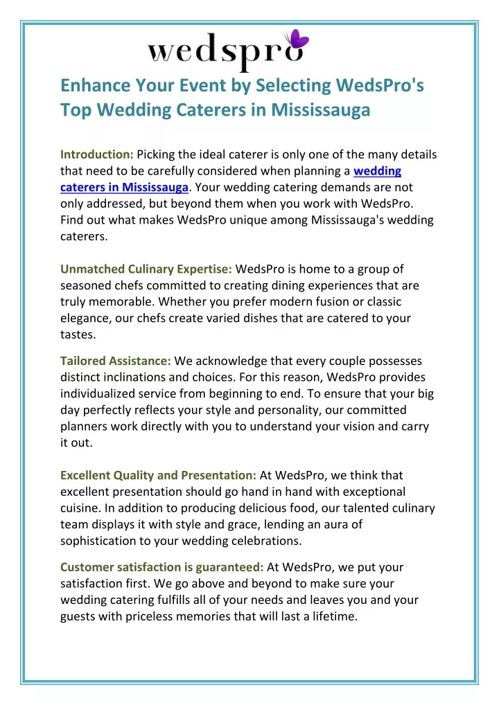 enhance your event by selecting wedspro