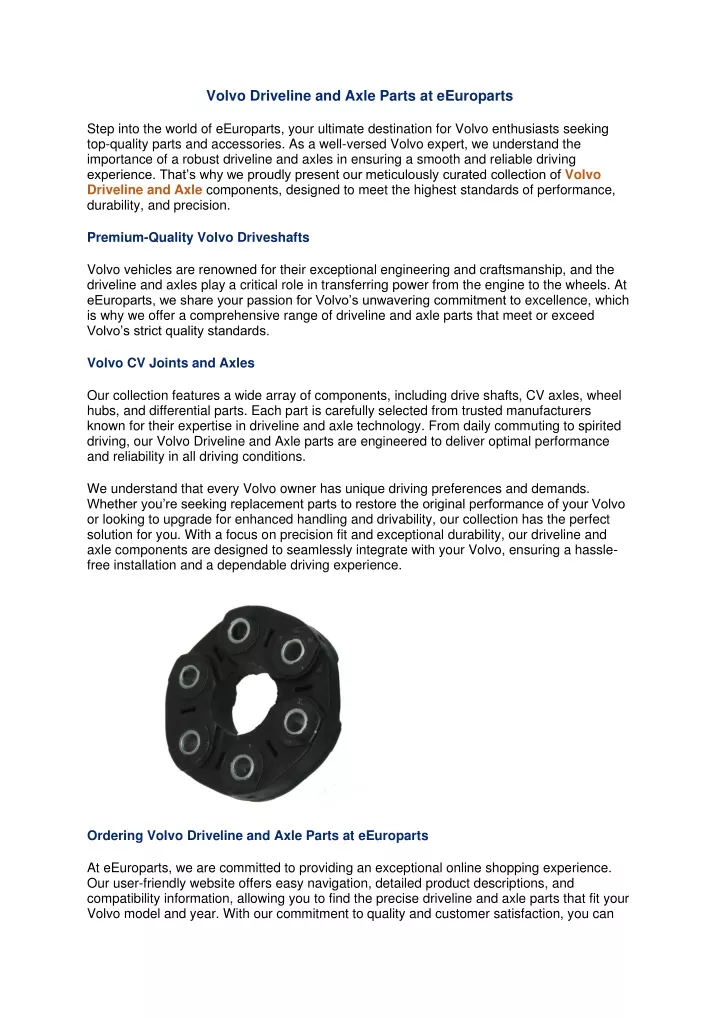 volvo driveline and axle parts at eeuroparts