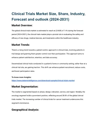 Clinical Trials Market Size, Share, Industry Growth, and Report (2024-2031)