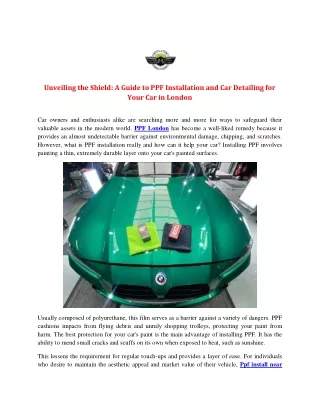 Unveiling the Shield: A Guide to PPF Installation and Car Detailing for Your Car
