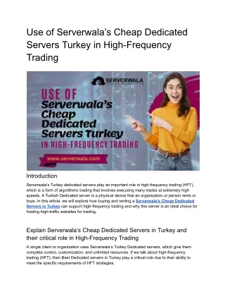 Use of Serverwala’s Cheap Dedicated Servers Turkey in High-Frequency Trading
