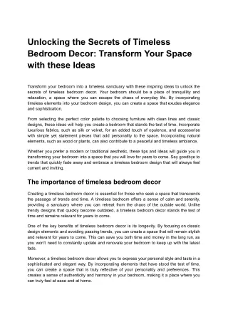 Unlocking the Secrets of Timeless Bedroom Decor_ Transform Your Space with these Ideas