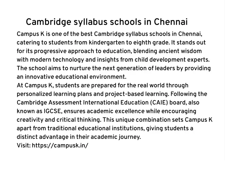 cambridge syllabus schools in chennai campus