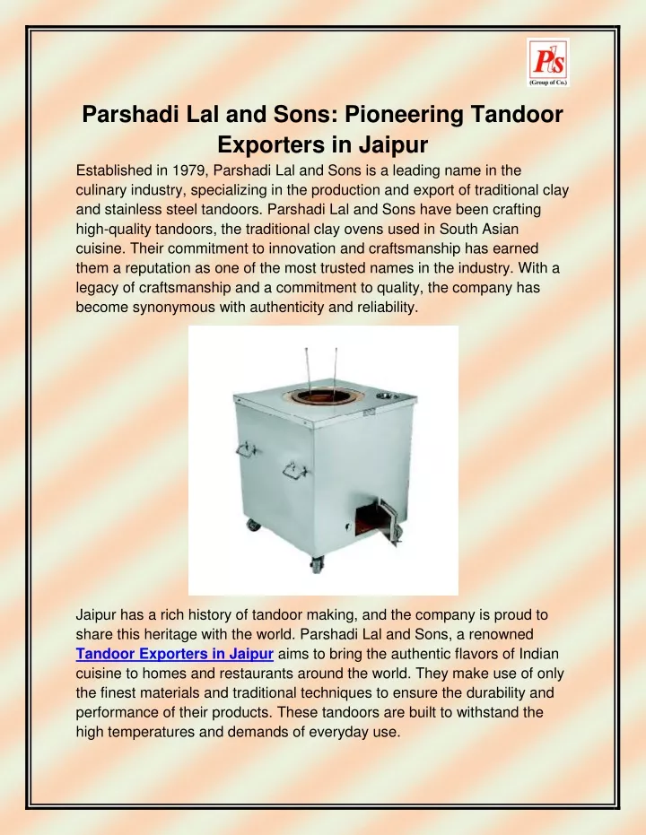 parshadi lal and sons pioneering tandoor