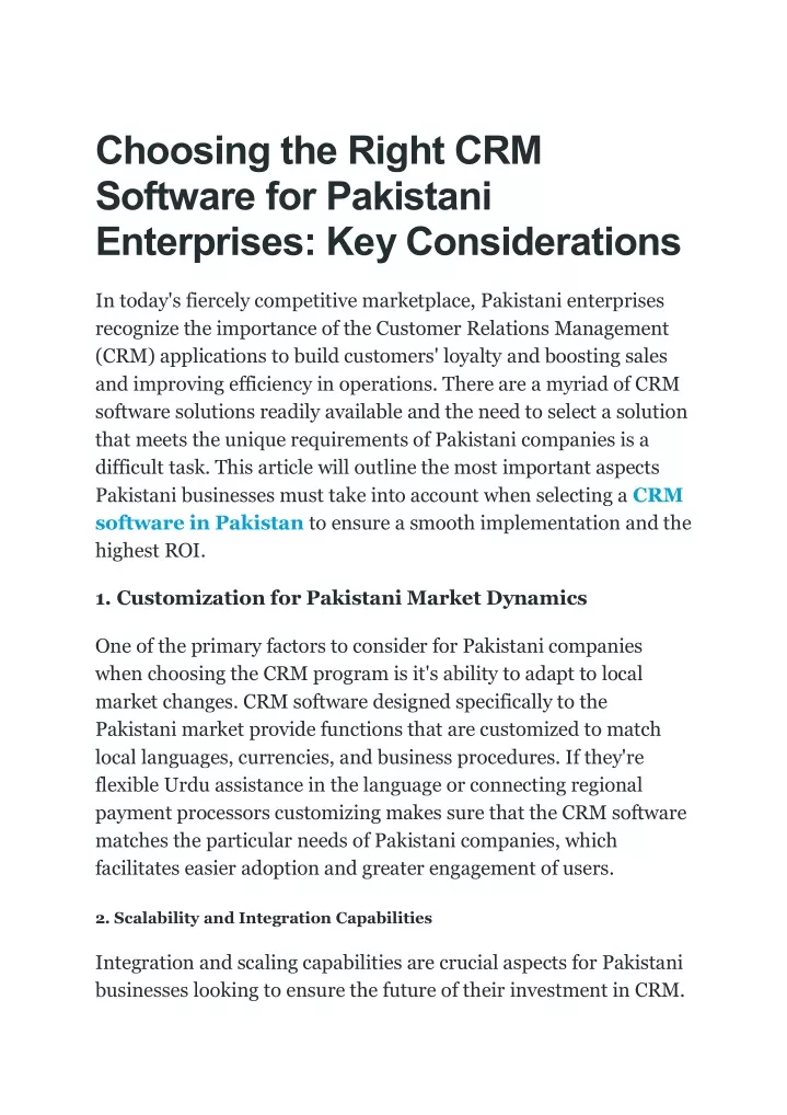 choosing the right crm software for pakistani