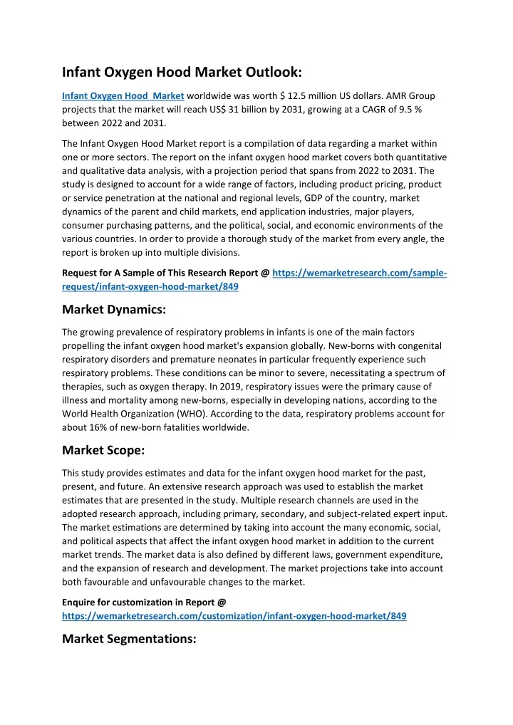 infant oxygen hood market outlook