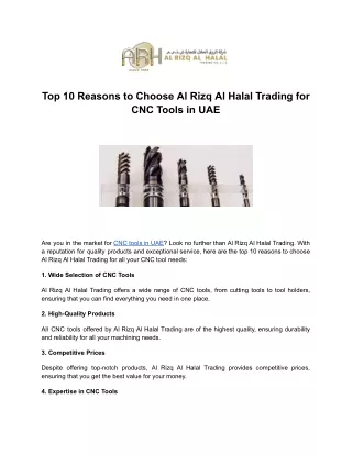 Top 10 Reasons to Choose Al Rizq Al Halal Trading for CNC Tools in UAE