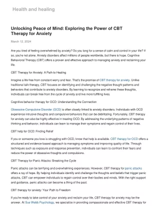Unlocking Peace of Mind: Exploring the Power of CBT Therapy for Anxiety