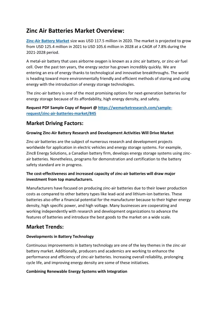 zinc air batteries market overview