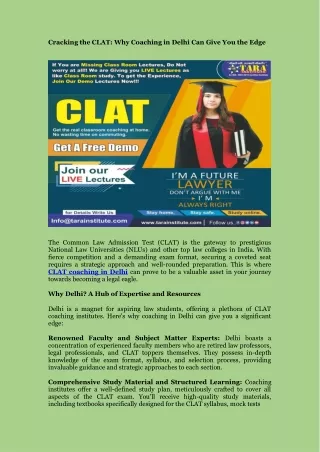 Cracking the CLAT - Why Coaching in Delhi Can Give You the Edge