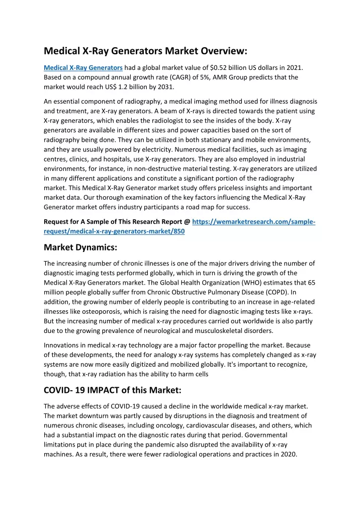 medical x ray generators market overview