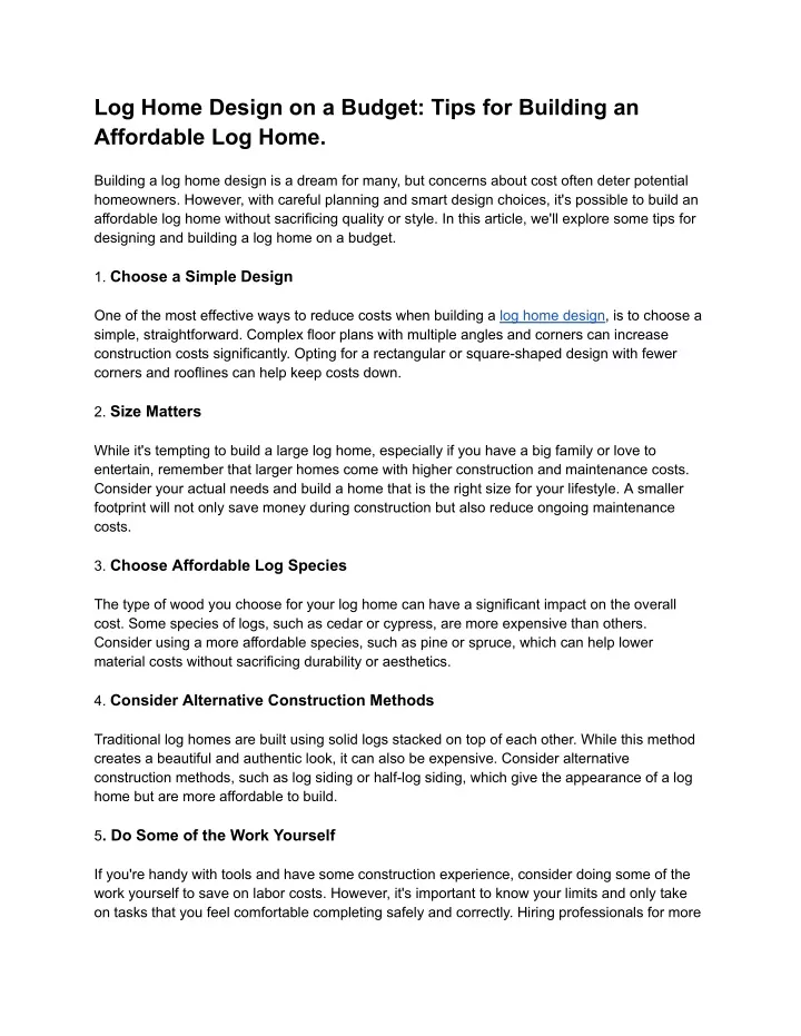 log home design on a budget tips for building