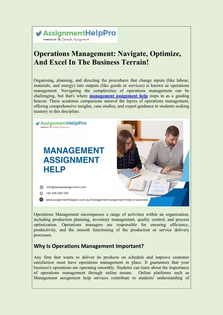 operations management navigate optimize and excel