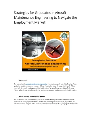 Strategies for Graduates in Aircraft Maintenance Engineering to Navigate the Employment Market