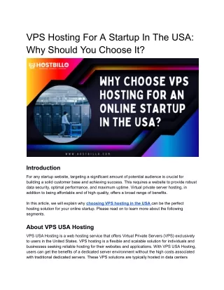 vps hosting for a startup in the usa why should