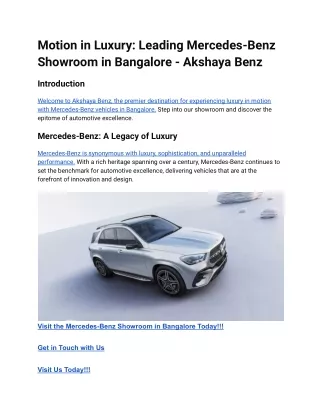 Motion in Luxury_ Leading Mercedes-Benz Showroom in Bangalore - Akshaya Benz