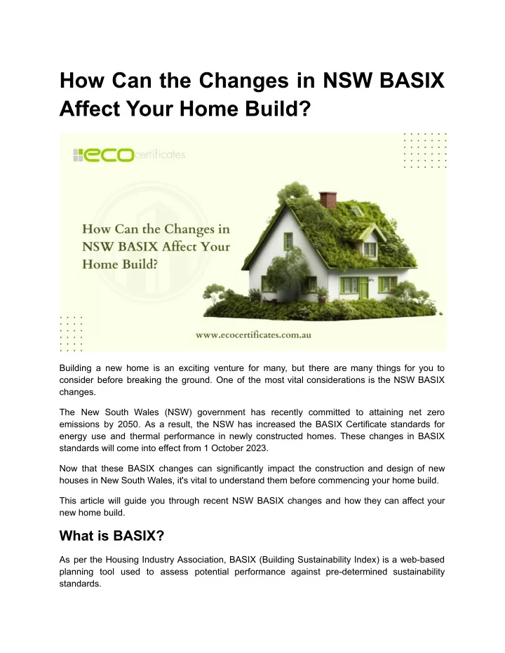 how can the changes in nsw basix affect your home