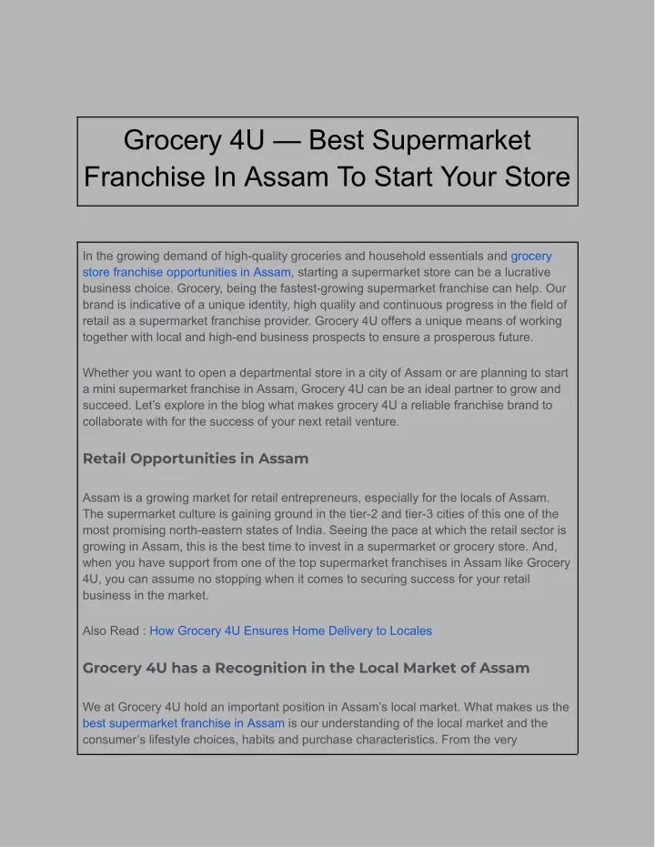 grocery 4u best supermarket franchise in assam