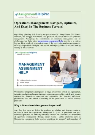 Operations Management, Navigate, Optimize, And Excel In The Business Terrain