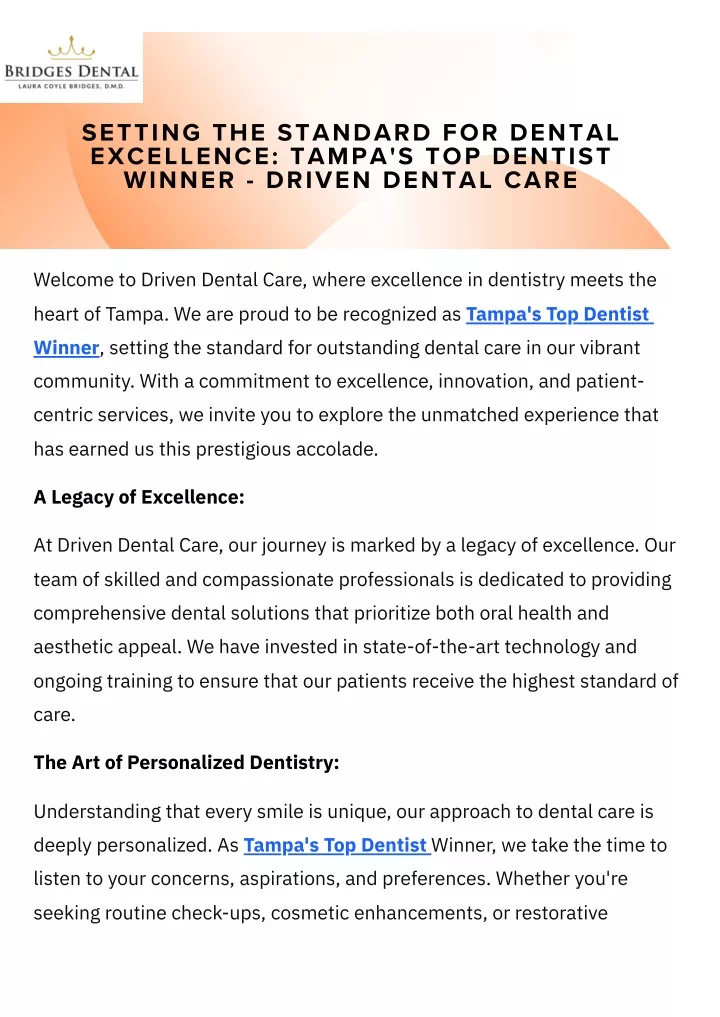 setting the standard for dental excellence tampa