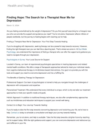 Finding Hope: The Search for a Therapist Near Me for Depression