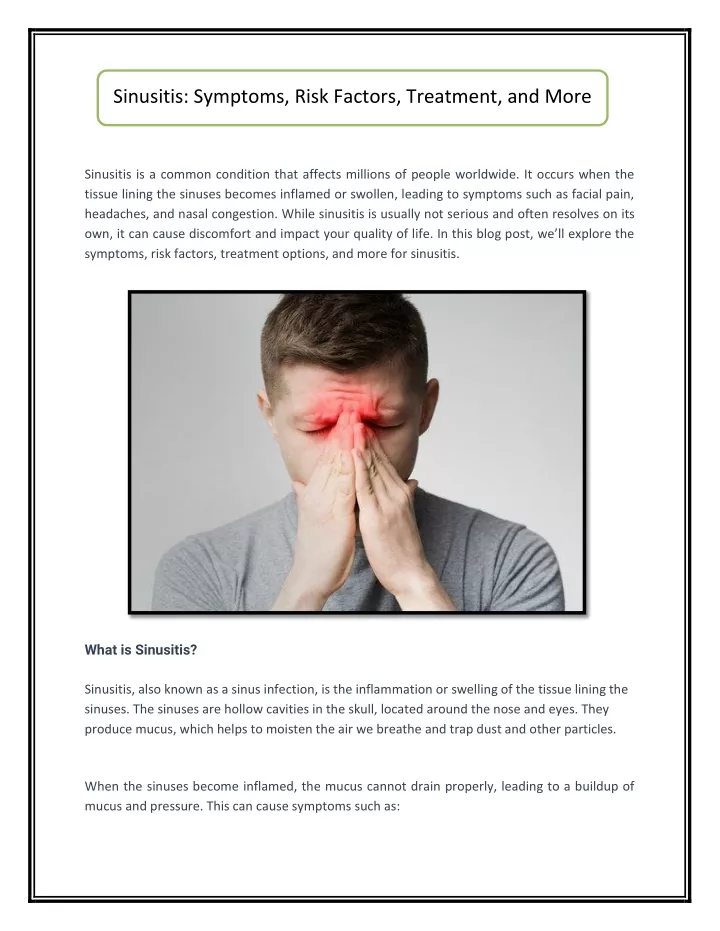 sinusitis symptoms risk factors treatment and more