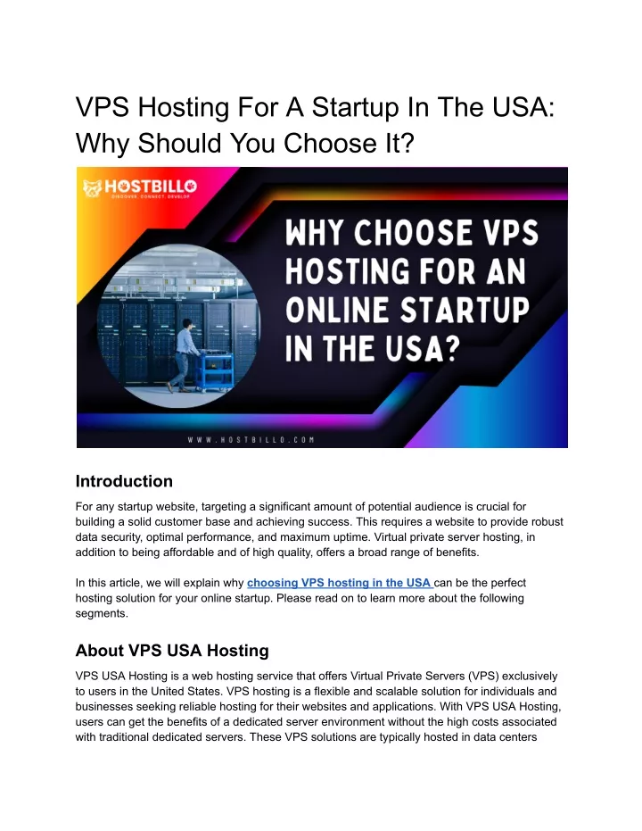 vps hosting for a startup in the usa why should