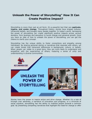 Unleash the Power of Storytelling" How It Can Create Positive Impact?