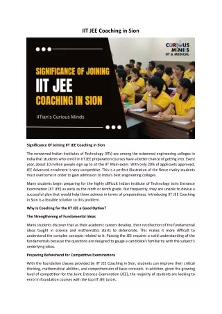 IIT JEE Coaching in Sion