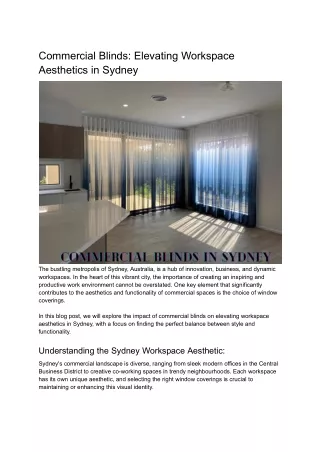 Commercial Blinds: Elevating Workspace Aesthetics in Sydney