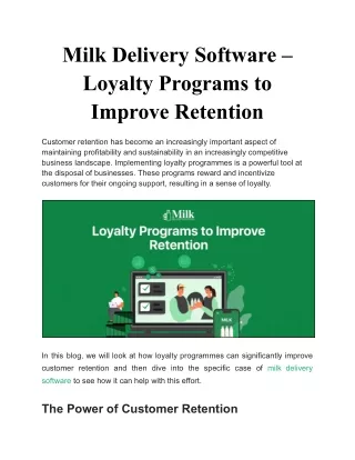 Milk Delivery Software -Loyalty Programs to Improve Retention