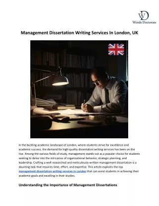 Management Dissertation Writing Services In London, UK