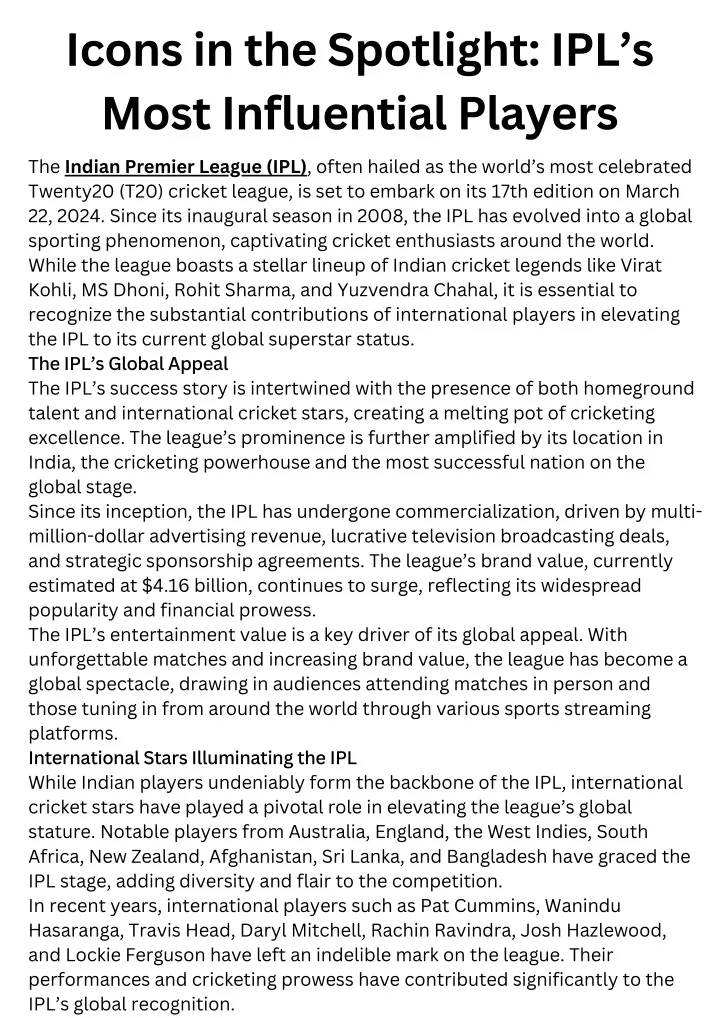 icons in the spotlight ipl s most influential